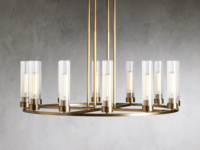 Tubo de vidrio de granja dorado 10 Luces candelabros de rueda de vagón accesorio de lujo redondo iluminación colgante de techo para comedor sala de estar