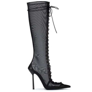 Lace up Leopard Print Botas De Thin <b>Heel</b> Suede Leather Women's Boots - Product Image 5