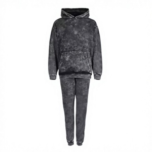 Ensemble sweat à capuche et pantalon de jogging délavé pour homme, noir, deux pièces, tenue décontractée ample - Product Image 1