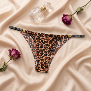 Culotte string sans couture à imprimé léopard pour femme, taille basse, en soie glacée, confortable, ultra-fine, tricotée, sous-vêtement sexy, vente en gros - Product Image 2