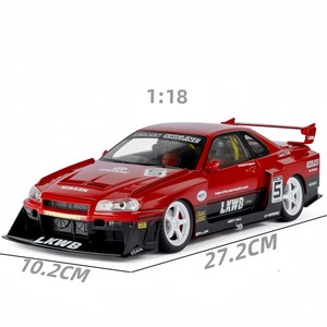 Coche de Juguete de Metal de Colección, Modelo a Escala 1:18 del <span class=keywords><strong>Nissan</strong></span> <span class=keywords><strong>GTR</strong></span> R34 Skyline, con Sonido y Luz, 4 Puertas Abatibles - Product Image 1