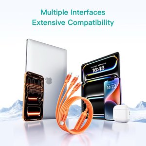 สายชาร์จ SAMZHE สีส้ม 1.5 เมตร สายดาต้า 3-in-1 รองรับการชาร์จเร็ว 5A 100W สำหรับ Type-C Android iPhone 17/16 Xiaomi Huawei ใช้ในรถยนต์ได้ - Product Image 6