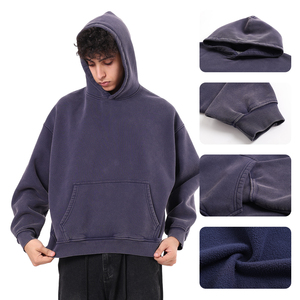 Sudadera con Capucha de Felpa de 400GSM, Estilo Vintage Lavado, Corte Amplio y Recto, Holgada e Informal para Hombre - Product Image 2