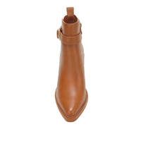 Bottines à bout pointu et talon bloc pour femme, avec fermeture éclair latérale et bride à boucle, en cuir PU marron caramel, pour l'été