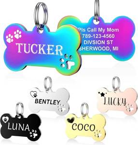 Wholesales Custom LOGO Nautical Animal Glitter Stainless Steel Dog <b>ID</b> <b>Tag</b> Multi Color Engraved Bone Pet Accessories DIY Laser - Product Image 3
