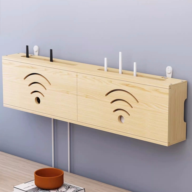 Modem Wifi Router Storage Organizer Cabinet Router Shelf Storage Box Solid Wood Wall Shelf Hanging Bracket Box for Home Decor