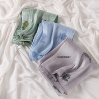 Écharpe longue en polyester brodé lisse, motif feuille d'été de Hangzhou, protection solaire musulmane, 175 cm, foulard de mariage
