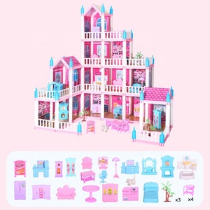 Maison de poupée en plastique rose bricolage avec château amusant Accessoires d'intérieur Faire semblant de jouer Jouets de poupée bébé pour petites filles - Product Image 5