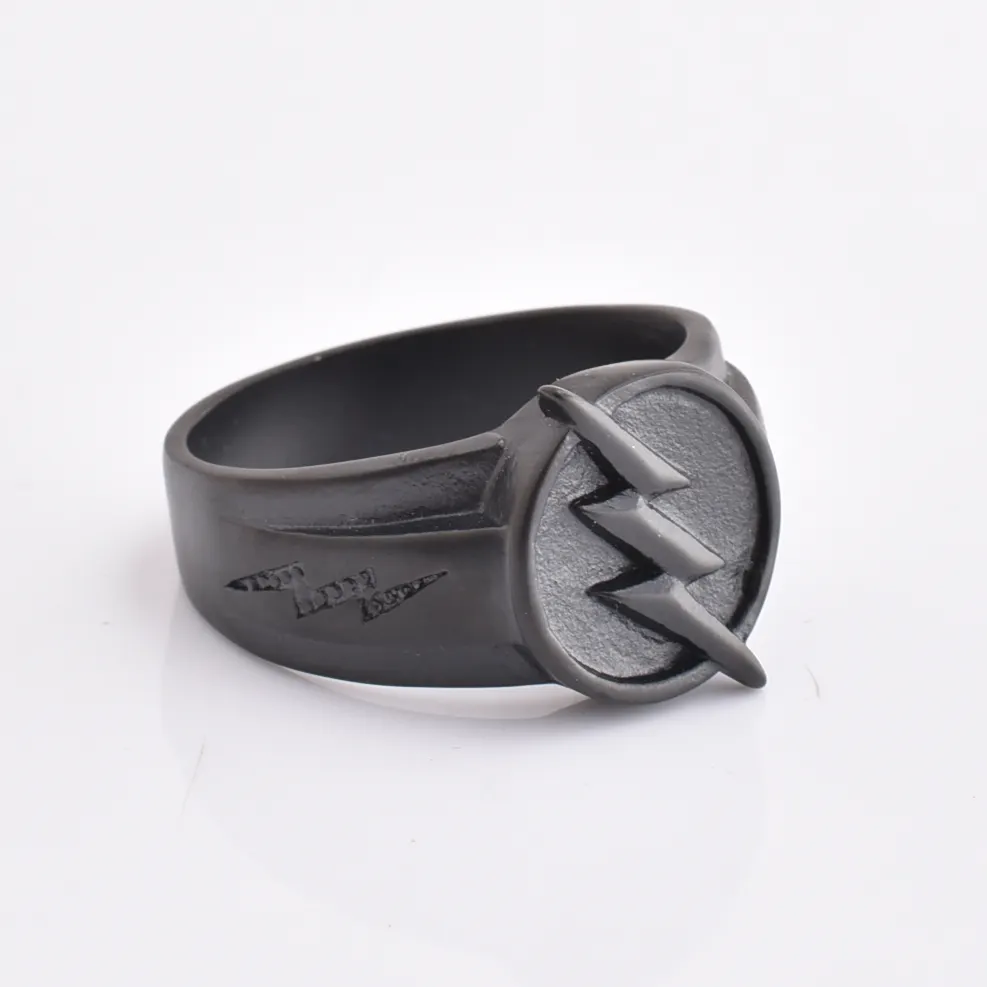 Factory cheap price stainless steel silver/black rings Lightening flash signet rings hiohop rock style ring