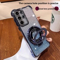 Coque de Téléphone Antichoc en TPU Pailleté avec Support et Protection d'Objectif Électroplaqué pour Samsung Galaxy S25/S24 Ultra S22 SE S23 Plus