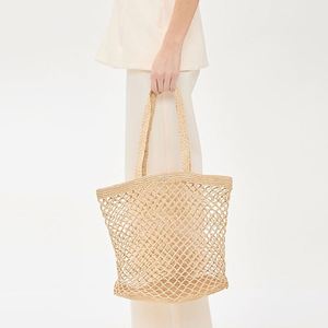 Custom Ladies Braided Handles Raffia Tote <b>Bag</b> Portable Spring Summer Autumn Travel Shoulder <b>Netting</b> Open Beach Vacation - Product Image 1