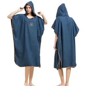 Poncho toalla venta al por mayor personalizado adultos con capucha 100% algodón Surf Poncho con capucha playa bata toalla surf bata cambiante