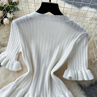 2 pièces robe pour femmes col en V taille-cravate haut en tricot avec jupe crayon moulante ensemble-extensible ajusté deux pièces