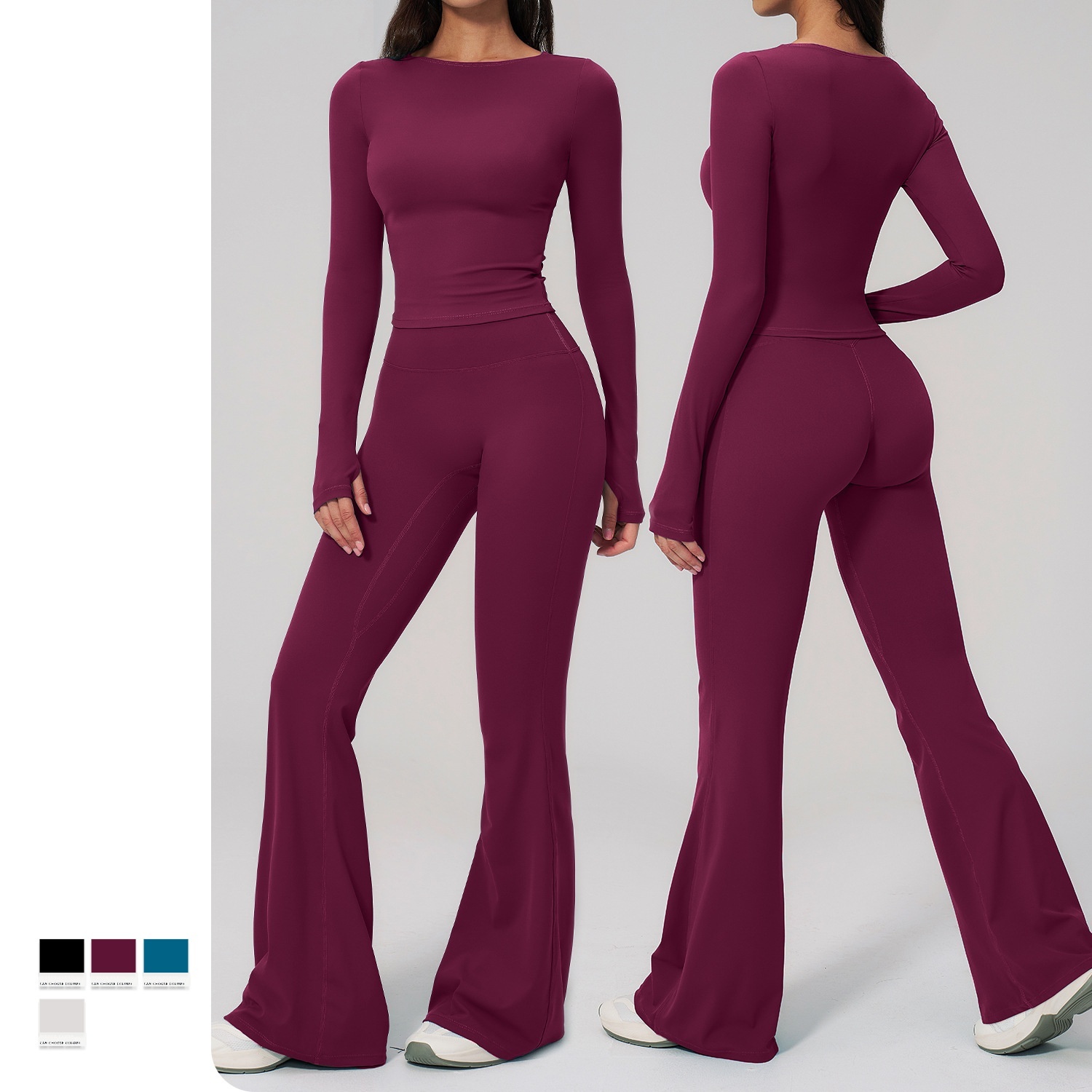 Long Sleeved Yoga Suit Quick Drying Activewear Women High-Waist Gym Clothes Tight Running Fitness Sports Sets