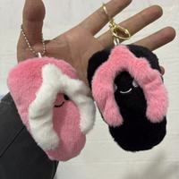 Porte-clés en peluche douce en forme de tongs, pendentif 3D de dessin animé, décoration de sac