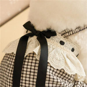 Ropa para mascotas Mono a cuadros en blanco y negro con lazo de cinta Trajes de fiesta para perros Pequeño mediano grande Perro Onsie - Product Image 2