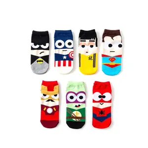 Chaussettes courtes en coton unisexe, chaussettes de super héros de dessins animés, design cheville, super héros, nouveauté, caractère,