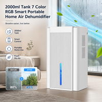 OEM ODM 85W Dual Power Tangki 2000ml 7 Warna RGB Smart Portable Home Air Dehumidifier untuk Pengeringan Pakaian Kapal Pesiar RV