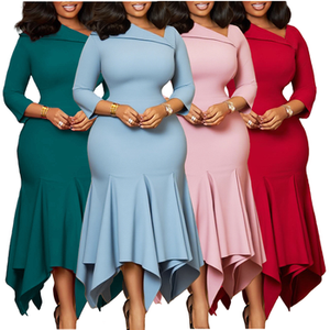 Vestidos Casuales para Mujer, Último Diseño, Colección Otoño, Cuello Inclinado, Cintura Alta, Vestido Irregular Tipo Sirena para Oficina - Product Image 1