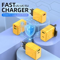 Pengisi Daya Dinding USB 12W Gaya Mecha Warna Kuning Port USB-A/USB-C Pengisian Cepat untuk Ponsel Tablet Colokan EU/US/UK Ramah Lingkungan
