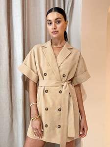 Robe tailleur en velours style français <span class=keywords><strong>2023</strong></span> pour femme, cintrée à la taille, à lacets, élégante, anti-plis, double boutonnage, haut de gamme, été - Product Image 3