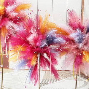 Meiyu Craft Fleurs artificielles en plumes, herbe paon 'Esprit Volant' à 7 branches en polyester, pour décoration de fête et accessoires de photographie de mariage - Product Image 1