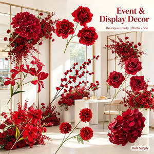 Al por mayor: Hilera de flores artificiales de la serie roja <span class=keywords><strong>para</strong></span> decoración de escenarios de bodas chinas, banquetes y fiestas, con diseño floral simulado <span class=keywords><strong>para</strong></span> el suelo. - Product Image 5
