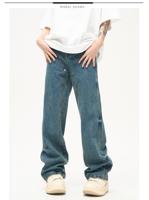 Pantalon denim cargo droit vintage pour hommes personnalisé jeans baggy coupe ample jeans bleu streetwear jeans empilés pour hommes