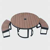 Juego de mesa y banco de pícnic para Discapacitados de madera comercial al aire libre restaurante exterior jardín parque infantil mesa de comedor con agujero para paraguas