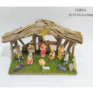 مجموعة تماثيل خشبية لتجسيد المسيح والولادة مع القماش مناسبة كهدايا أعياد الميلاد