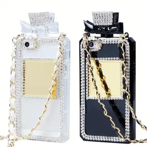 Luxury Perfume Bottle Design 3D Handmade Diamond TPU Soft Phone Case For iPhone 15 Shaped Chain Cases Cover