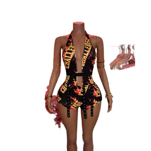 Oferta de Primavera/Verano 2026: Romper Deportivo para Mujer, con Tirantes Finos, Cuello en V, Malla, Estampado, Largo hasta la Rodilla, de Secado Rápido - Product Image 1