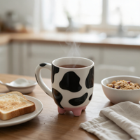 Tasses en céramique à motif de vache, design animalier mignon, compatibles micro-ondes et lave-vaisselle, sans danger pour les aliments, réutilisables, pour cadeaux de fêtes
