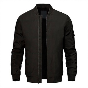 Khaki Men Bomber <b>Jacket</b> <b>Zip</b> <b>Up</b> Lightweight Windproof Casual Streetwear Outerwear With Ribbed Collar and Pockets - Product Image 3