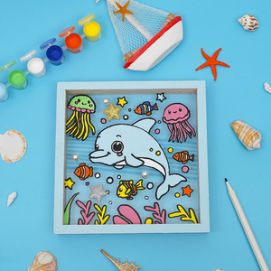 Kit de cadre photo à peindre soi-même entièrement personnalisé, planche acrylique <span class=keywords><strong>dauphin</strong></span> sur cadre en bois pour enfants, cadre océanique acrylique pour décoration intérieure - Product Image 5