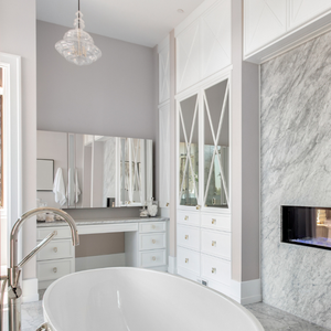 Tocadores de baño RTA elegantes de estilo europeo, gabinetes de lujo con encimera de mármol, carcasa de MDF de acero inoxidable, baños modernos - Product Image 4