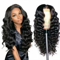 Barato 4*4 13*4 HD Transparente para Pelucas con Encaje Frontal, Cabello Humano 100% Virgen Remy, Ondulado Profundo Natural, Negro, Doble Trama a Máquina