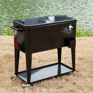 Chariot isotherme à roulettes en métal noir avec robinet <span class=keywords><strong>de</strong></span> vidange intégré et poignée latérale, glacière mobile pour barbecue en extérieur - Product Image 2