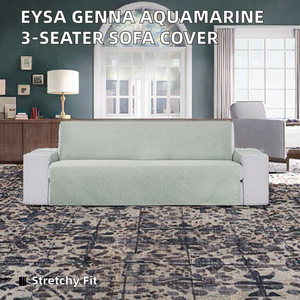 Eysa Genna Stain-Resistant Elastic Stretch Washable <strong>Sofa</strong> <strong>Saver</strong> or Cover for 3-Seater Aquamarine Color - Product Image 2