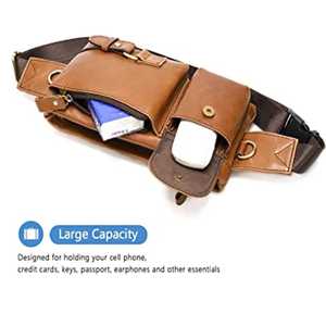 Riñonera de Cuero Sintético Marrón con Cinturón Ajustable, Bolsa Cruzada Multibolsillos, Riñonera Utilitaria para Viajes al Aire Libre, Correr y Senderismo - Product Image 2