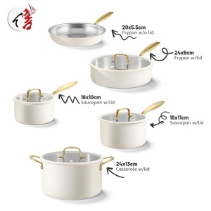 Bộ nồi chảo 9 món bán buôn, chất liệu thép không gỉ 3 lớp, sơn màu trắng kem - Product Image 3