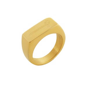 Bague lisse en acier inoxydable avec impression de fleur gravée, accessoires de mode pour femmes - Product Image 1