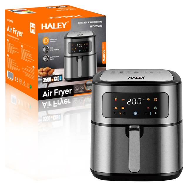 Haiey 10-12 Liter Electric Deep Digital Rapid Air Fryer Oil-free 2 Heating Elements Lcd Display Stainless Steel Smart Household