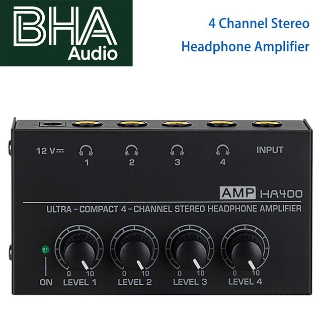 BHA HA400 4 Channel Stereo Headphone Amplifier Independent Volume Control 6.35mm & 3.5mm Jack Studio Monitor Amp Wholesale OEM