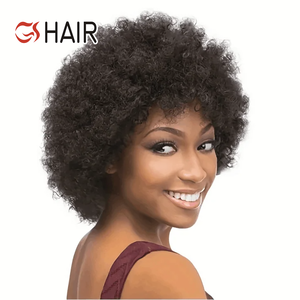 Perruques courtes en dentelle frontale brésilienne GS Hair, perruque <span class=keywords><strong>afro</strong></span> bouclée crépue, couleur naturelle, Remy 1b #   Perruques en cheveux humains pour femmes noires - Product Image 1