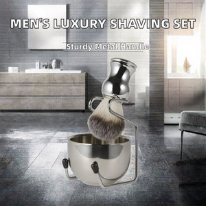 Ensemble de Brosse à Raser de Luxe pour Hommes, Bol à Savon Personnalisé et Support Métallique de Sécurité, Kits de Rasage en Poils de Blaireau à Pointe Argentée - Product Image 2
