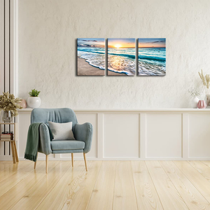 3 Tấm Màu Xanh Bãi Biển Mặt Trời Mọc Làn Sóng Trắng Hình Ảnh Phong Cảnh Tranh Trên Vải Tường Nghệ Thuật Cảnh Biển Căng Bộ Sưu Tập Vải Kết Thúc Tốt Đẹp - Product Image 6