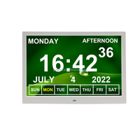 Horloge numérique de calendrier pour la démence, certifiée CE ROHS UKCA, de grande taille (7, 8, 10, 12, 13, 14, 15 pouces), multilingue, à atténuation automatique, avec 25 alarmes