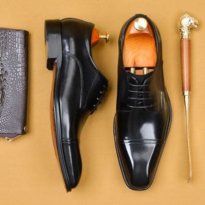 Zapatos de Vestir para Hombre, Punta Cuadrada, Cuero Genuino, Oxfords con Cordones, para Oficina, Carrera Profesional, Todas las Temporadas, Diseño Sólido, Punta Lisa - Product Image 4