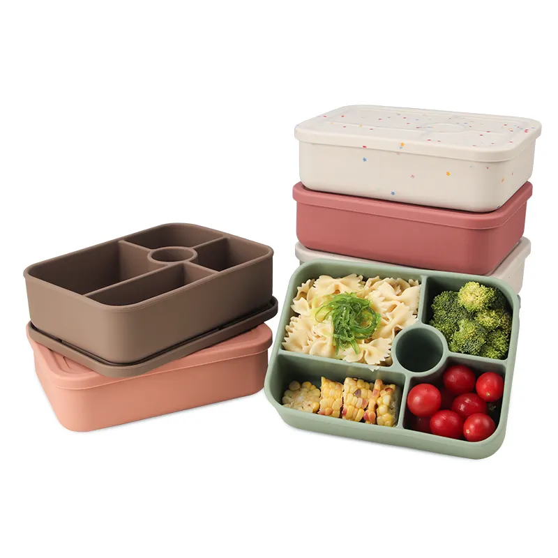 LeakProof Bento Lunch Box for Kids Adult Silicone Lunch Container with 5 Compartments